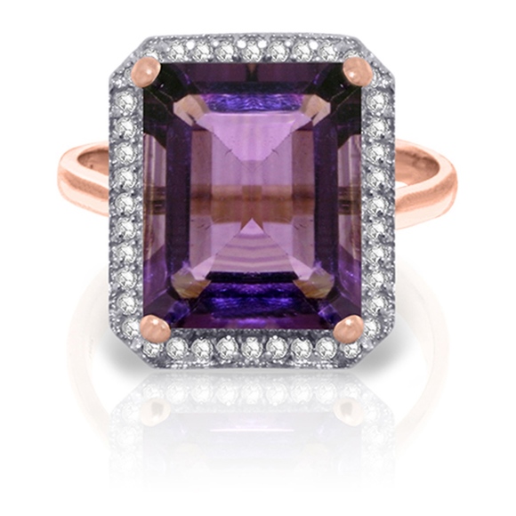 SOLID GOLD RING WITH NATURAL DIAMONDS & AMETHYST